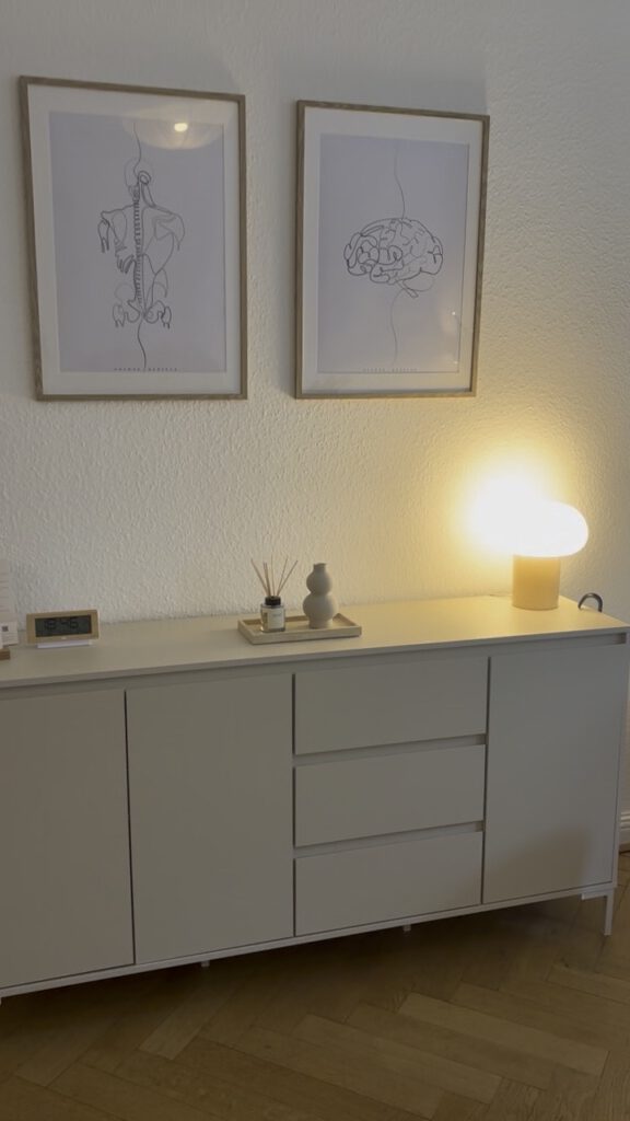 Sideboard mit anatomischen Zeichnungen